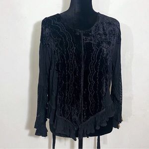 EL POUGEE BLACK BOHEMIAN PEASANT TOP BLOUSE BELL SLEEVE FLOWY OS